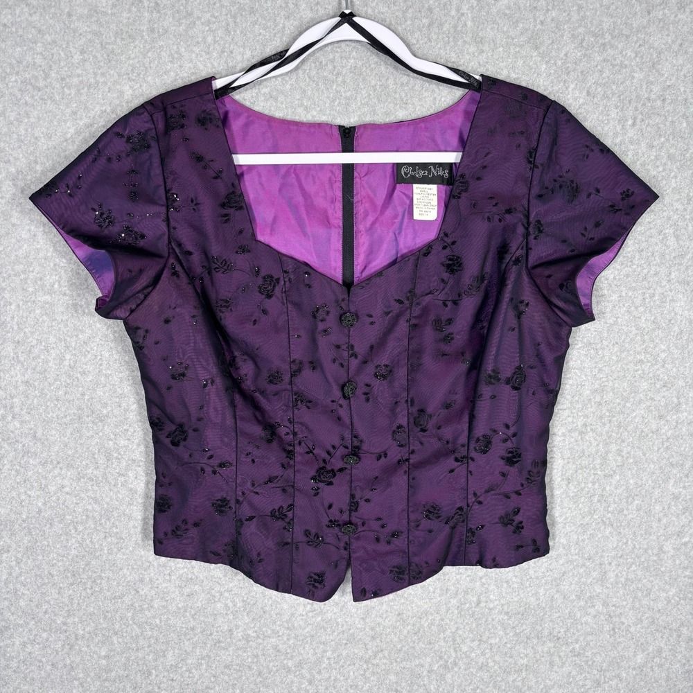 Y2K‎ Vintage Corset Blouse 14 Floral Embroidered Glitter Fairy Grunge Whimsigoth